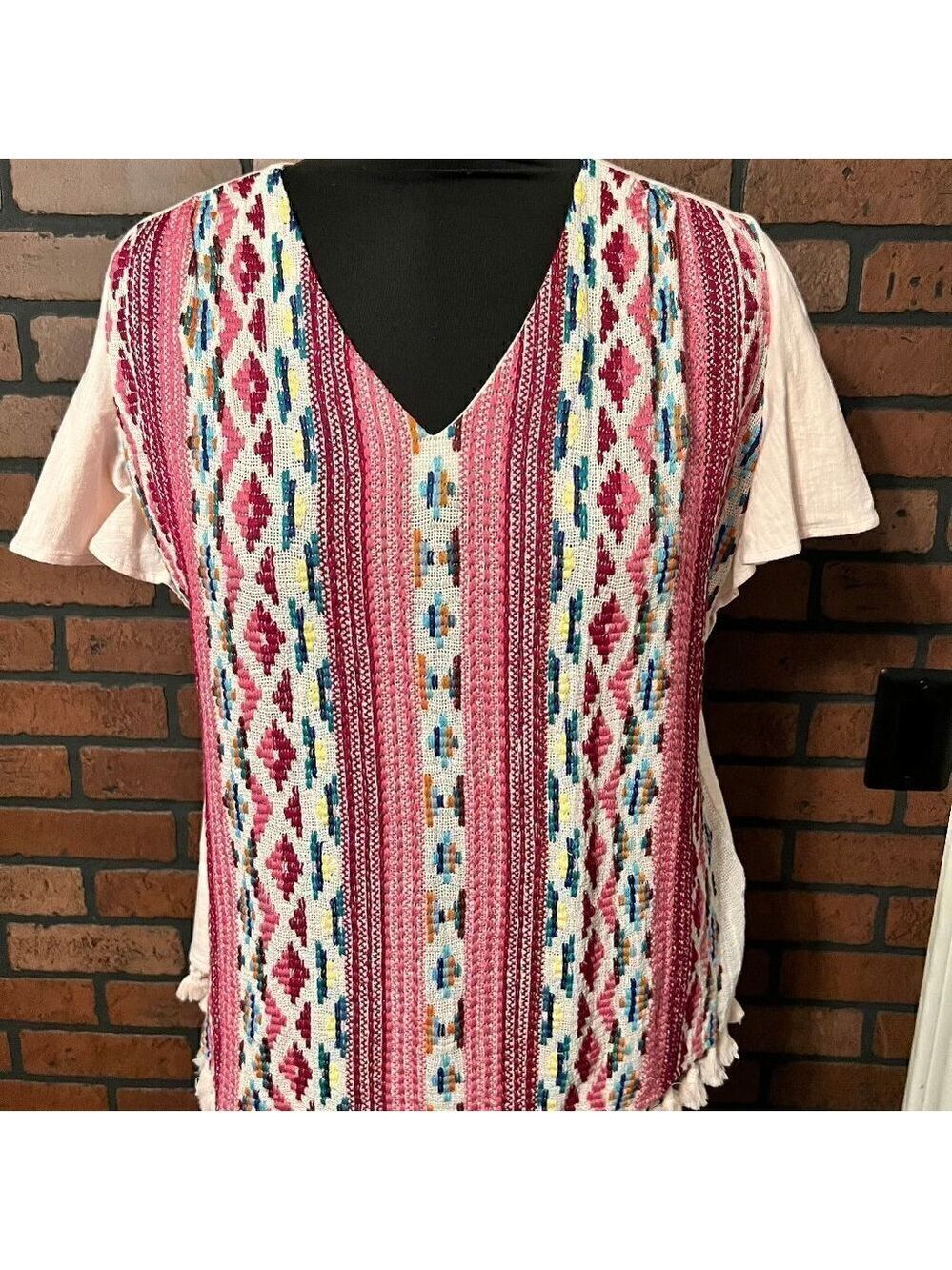 NWT Tru Luxe Jeans Top with Mixed Material.  Size med.